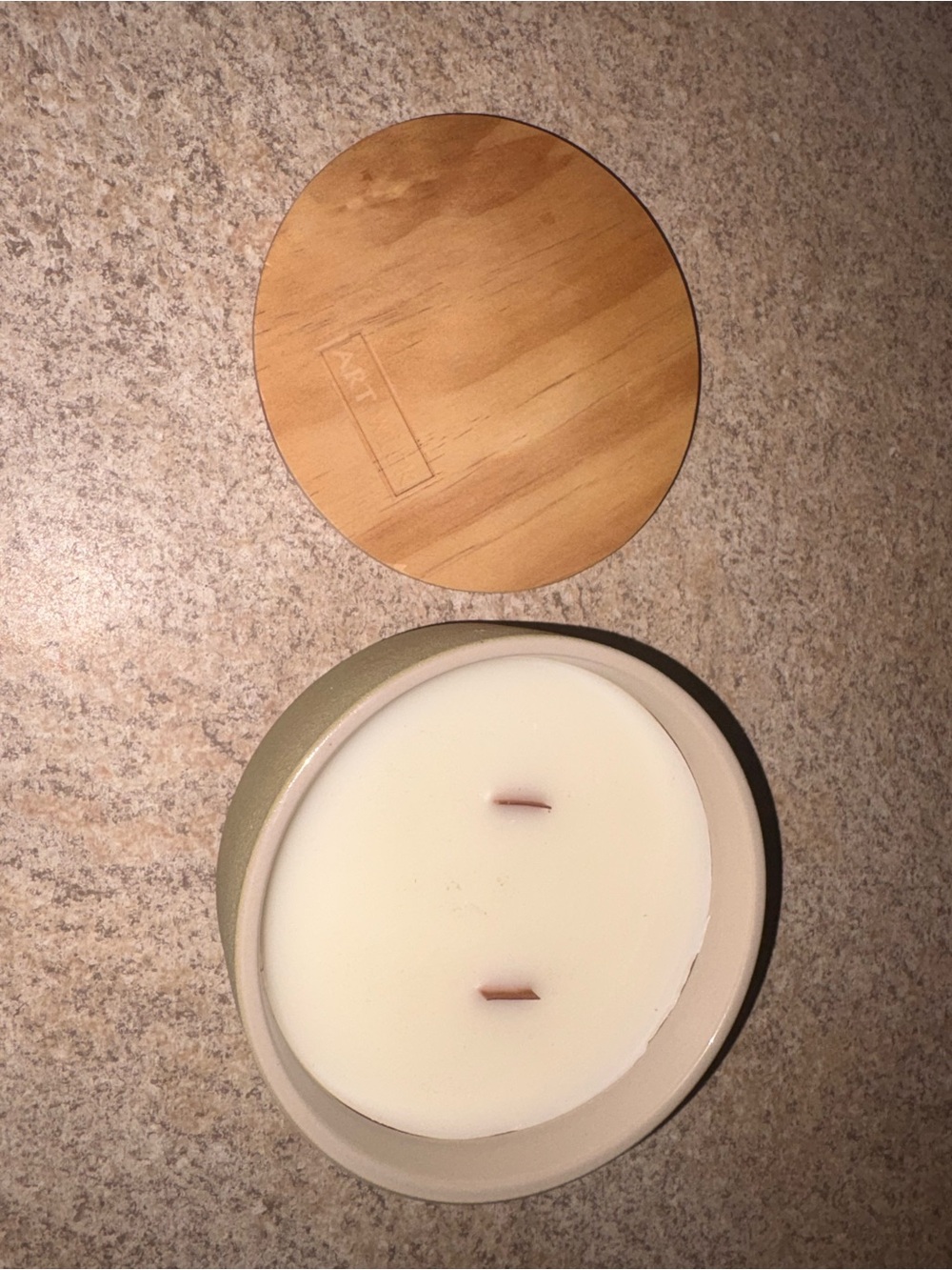 Wood wick Cream Soy Candle in Sage Ceramic Jar